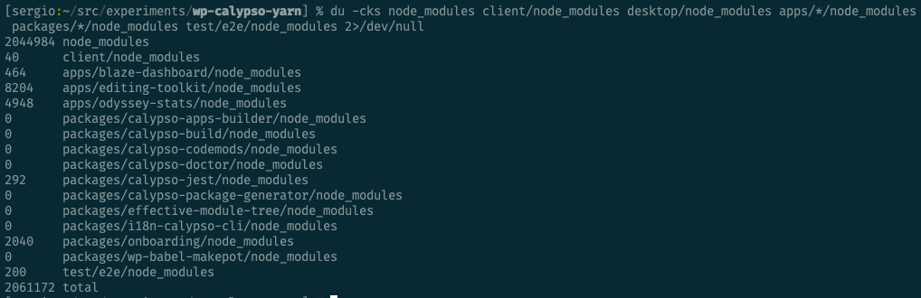 Size of all node_modules when using Yarn