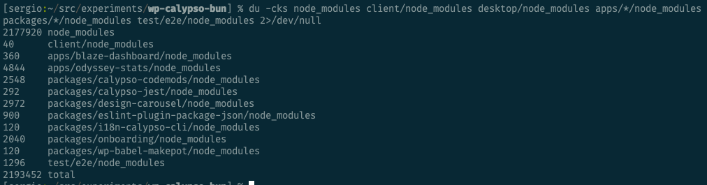 Size of all node_modules when using Bun